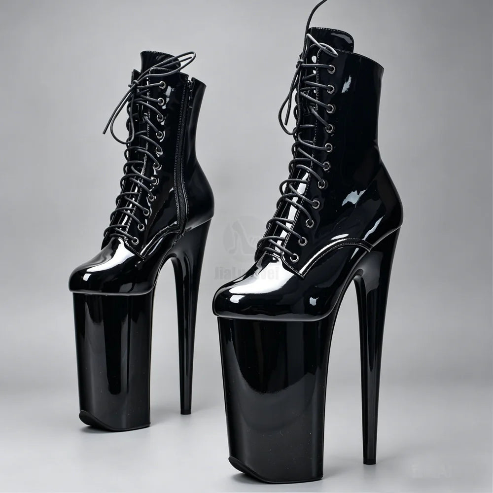 10" Heel And 6 3/4"(26CM) Platform Extreme High Heels Pole Dancing Lace Up Ankle Boots In Stock