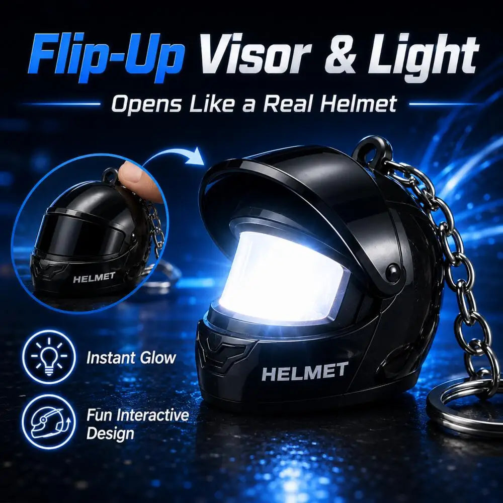 Cool Motorcycle Helmet Keychain with Light Creative Mini Helmet Key Chain for Bags and Keys, Night Warning Light