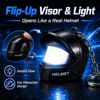 Cool Motorcycle Helmet Keychain with Light Creative Mini Helmet Key Chain for Bags and Keys, Night Warning Light