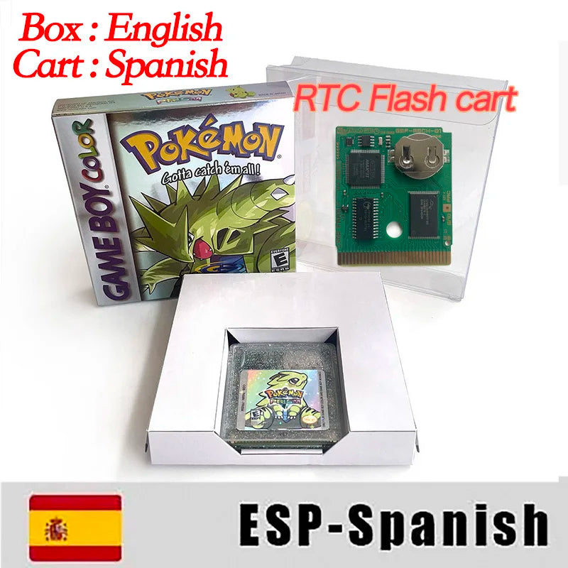 pokémon Prism USA ESP NOE Version RTC Flash Cart GBC Game Cartridge Video Game Rom Hack English Spanish German