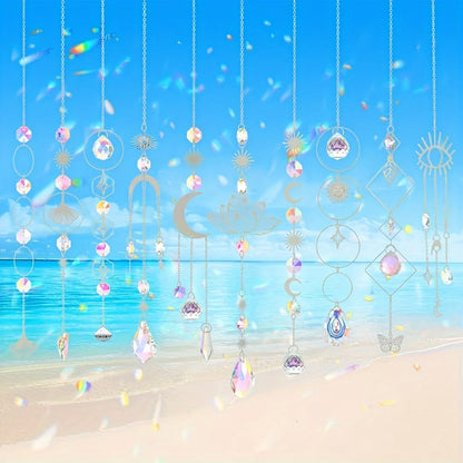 10 Pieces Lotus Colorful Crystal Suncatcher with Chain Pendant Ornaments Hanging Crystals Prism Rainbow Maker for Windows Indoor