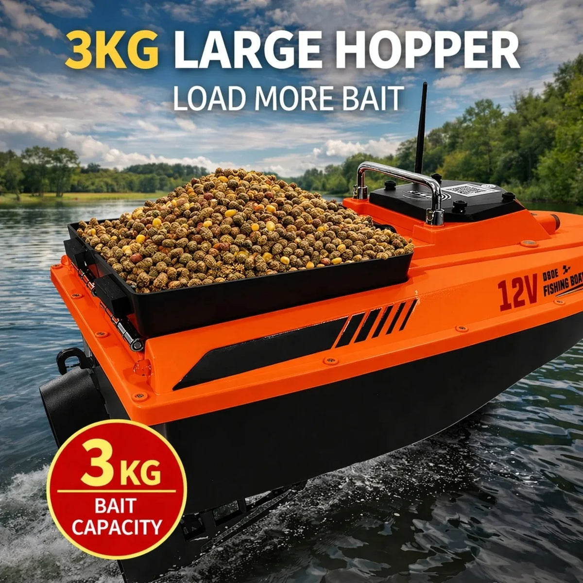MBLN,12V GPS Large Bait Boat,  3kg Load Capacity, 500m Remote Range, Auto Return, Baiting Hook Delivery and Net Pulling