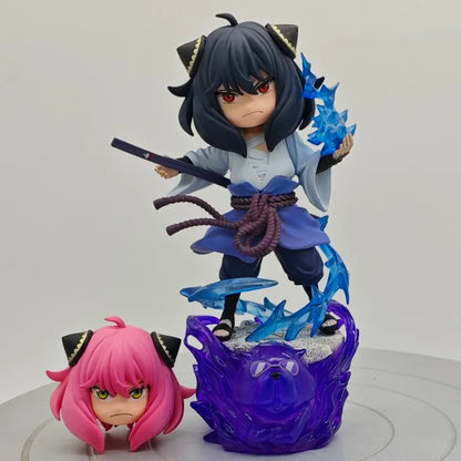 Anya Forger Cosplay Itachi & Sasuke Figure Spy X Family Naruto PVC Action Statue Standing Dual Head Swap Cute Collectible Models