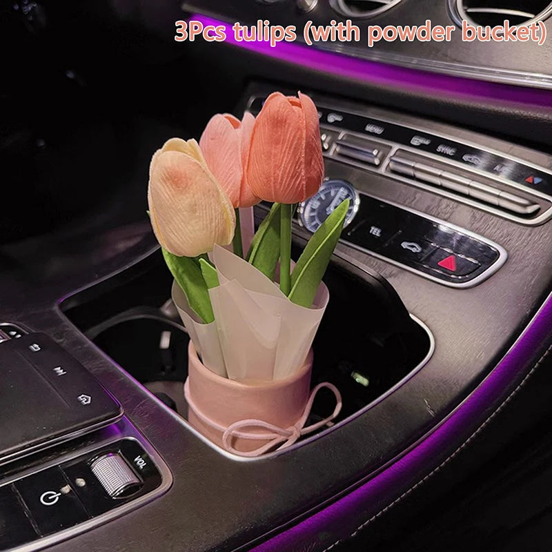 Creative Car Interior Decoration Cute Crafts Ornaments Car Tulip Bouquet Decorative Supplies Car Center Console Decoration Gifts