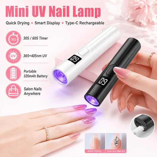 Rechargeable Mini UV LED Nail Lamp with Smart Display Portable Fast-Drying Nail Dryer Stand for Manicure Removable Desk UV Light