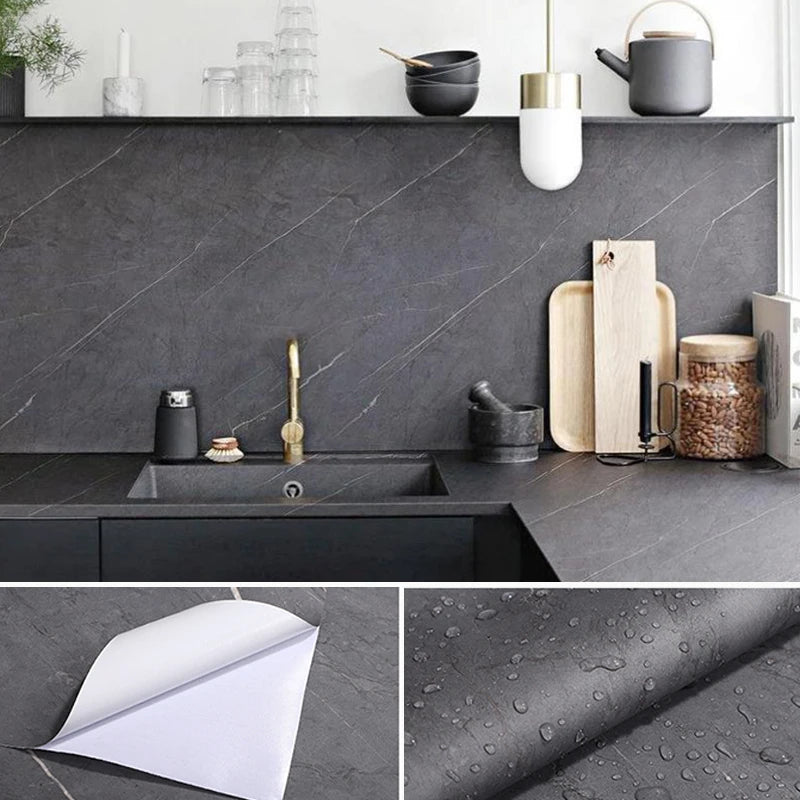 Thick Matte Marble Pattern PVC Self-Adhesive Wallpaper Waterproof Film Furniture Kitchen Countertop Oil-Proof Rock Wall Sticker