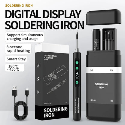 JCD Wireless Soldering Iron Portable 180-450 °C Adjustable Temperature built-in battery with 3Tip Soldering Tool Kit USB-5134