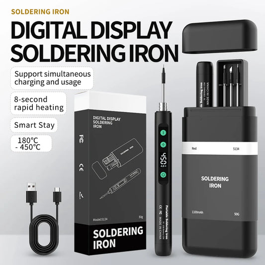 JCD Wireless Soldering Iron Portable 180-450 °C Adjustable Temperature built-in battery with 3Tip Soldering Tool Kit USB-5134