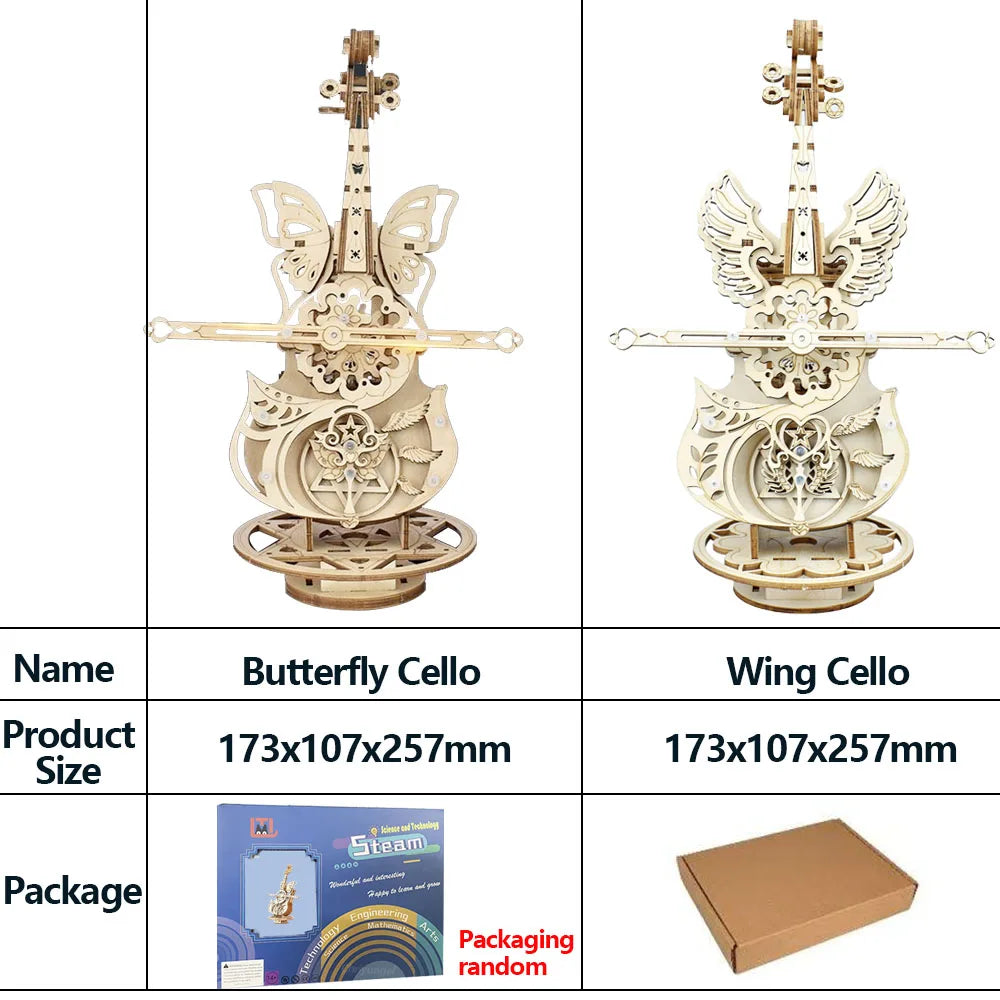 3D Puzzle Wooden Cello Model DIY Assembly Violin Music Box Building Kits Home Living Room Decor Crafts Gift for Adults Kids