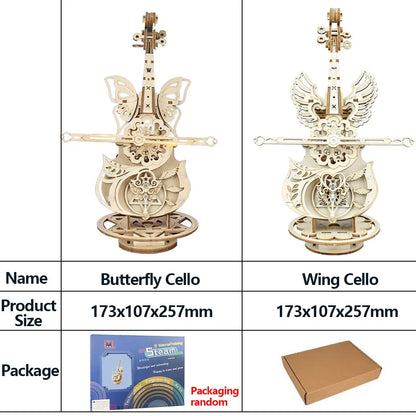 3D Puzzle Wooden Cello Model DIY Assembly Violin Music Box Building Kits Home Living Room Decor Crafts Gift for Adults Kids
