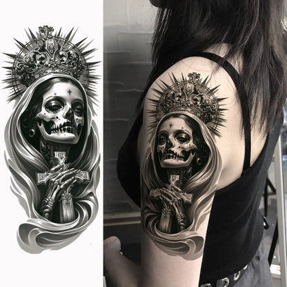 1 Sheets Chicano Prison Gangster Temporary Tattoos For Women Men Adults Fake Tattoo Sticker Water Transfer Self Adhesive Arm Leg