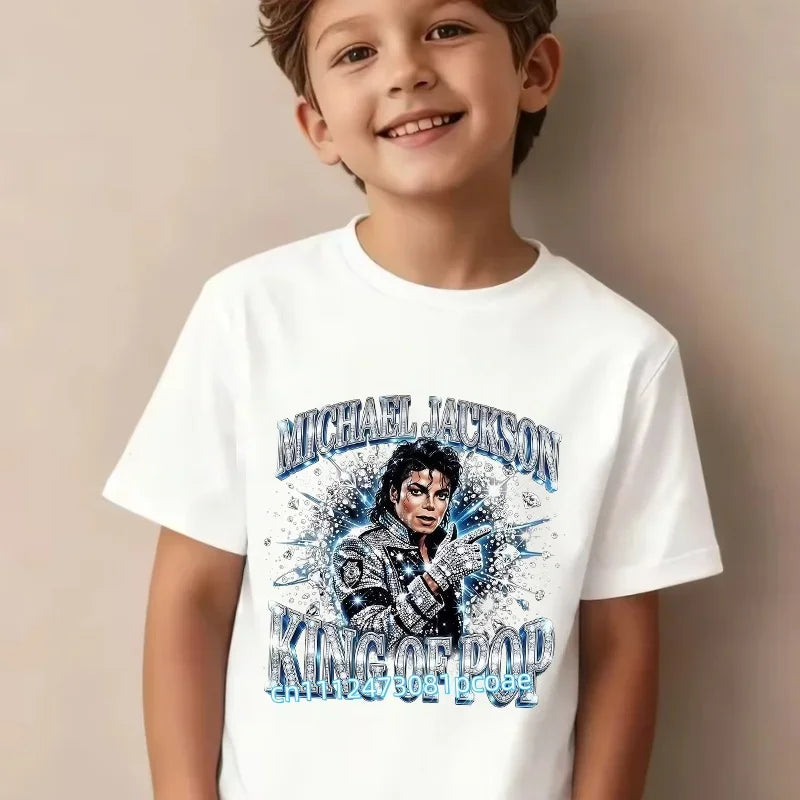 King of Pop Michael Jackson Children T-Shirt Cartoon Cotton Tops Kid Boy Girl MJ Tee Shirts Casual Clothes Birthday Gift 2026