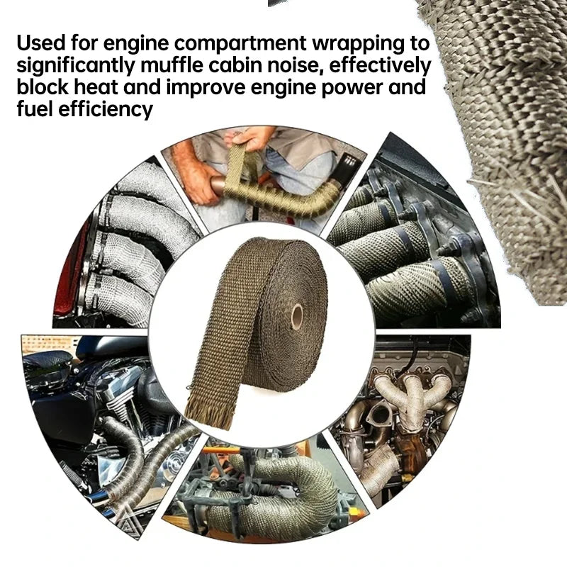 5m Roll Fiberglass Heat Shield Motorcycle Fiberglass Heat Shield Tape Exhaust Thermal Tape High temperature with Stainless Ties