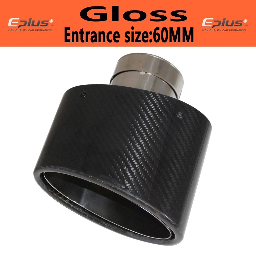 Oval Gloss Carbon Fiber Universal Car Mufflers Tip Exhaust Pipe Nozzle Decoration stainless steel Black silvery Tilting Left Rig