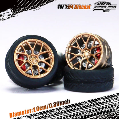 Kicarmod 1/64 Model Car ABS Wheels with Rubber Tire Brake Disc Refitting Parts Diameter 10mm For Model Car Tomica