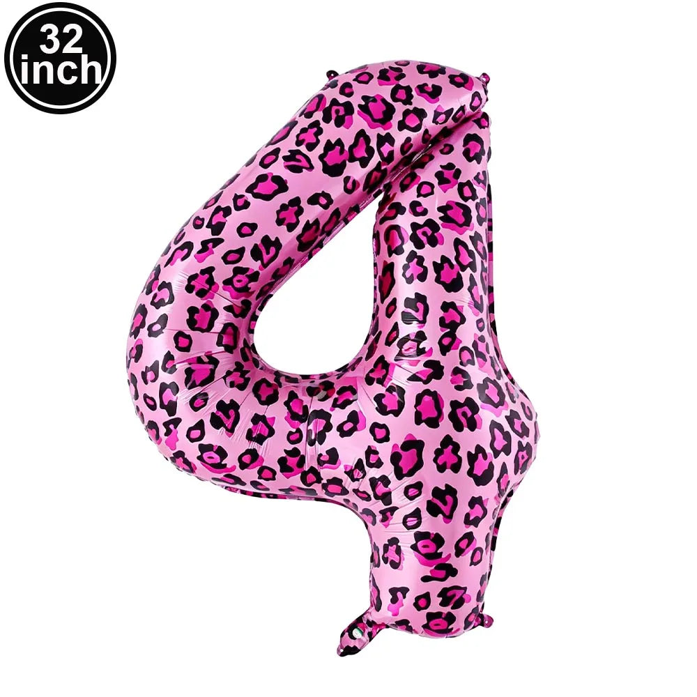 32 Inch Pink Leopard Print Number Foil Balloon 0‑9 Digit Balloon Wild Animal Helium Balloon for Birthday Anniversary Party Decor