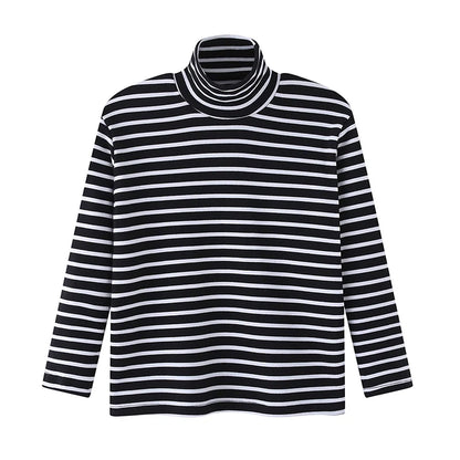 Autumn And Winter Children's Fashion Striped High Neck Long Sleeved Base Shirt Boys' Casual Sports Top Girls' Versatile Warm T
