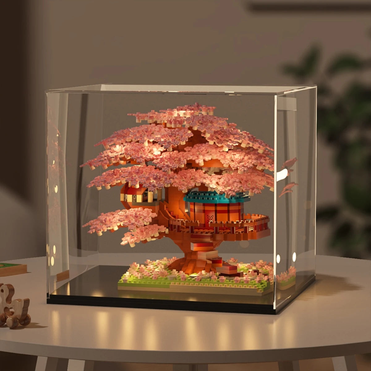 Large Sakura Treehouse Micro Particle Building Blocks, High-Difficulty Assembly Toy, 3D Collectible Display Piece, Suitable as a Holiday Gift for Children Aged 6 and Above