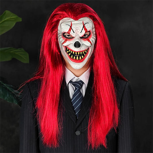Collector's Grade Hand-Painted Red Haired Clown Mask - Natural Latex Halloween Prank Prop & Carnival Role-Play Mask | High-Detai