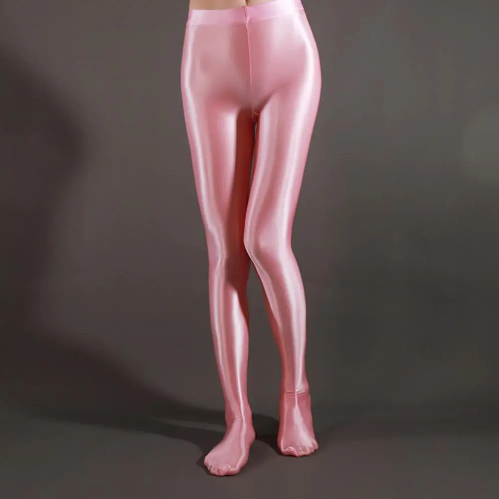 Stage Performance Leggings Glossy Shiny High Waist Fitness with Socks Stage Show Skinny Yoga Trousers Women Clothing