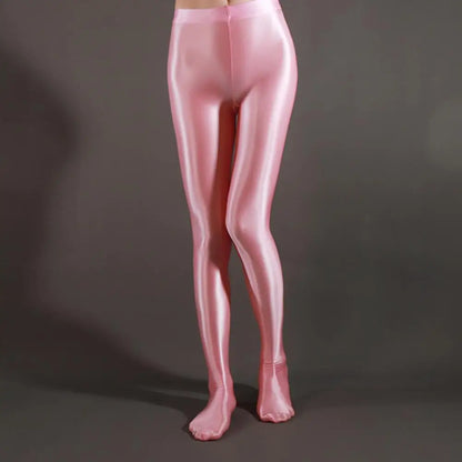 Stage Performance Leggings Glossy Shiny High Waist Fitness with Socks Stage Show Skinny Yoga Trousers Women Clothing