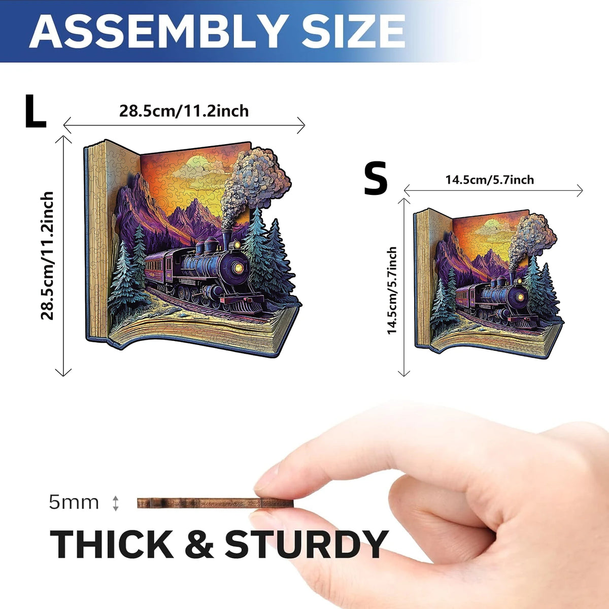 Wooden Puzzle for Adults - the Train in the Book Puzzle, Unique Shape Wooden Jigsaw Puzzles, Modern Art Home Decor