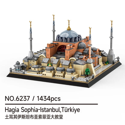 WANGE City Architecture Sydney Opera Santorini Building Blocks Chamartin Stadium Mosque Assembled Model Collection Toys For Gift