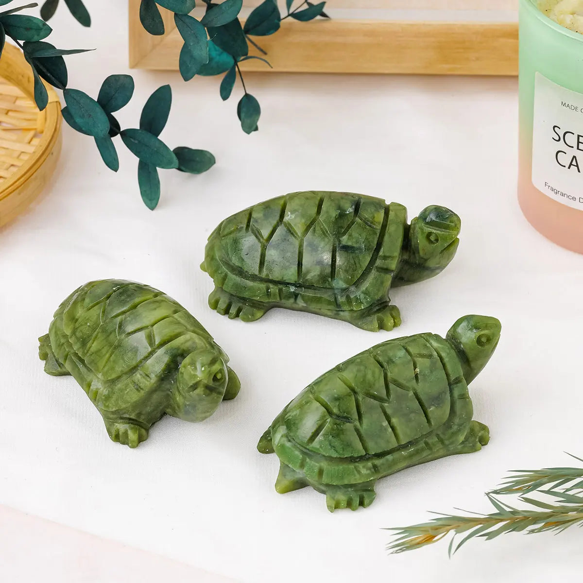 1pc Natural Crystal Green Jade Turtle Tortoise Statue Carved Reiki Healing Crystal Animal Figurine Crafts Home Decoration