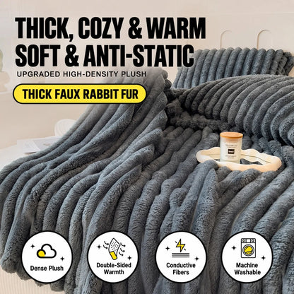 Thick Warm Wide Striped Flannel Blanket Solid Color Soft Fluffy Plush Throws for Sofa Bed Office Travel Multifunctional Blanket