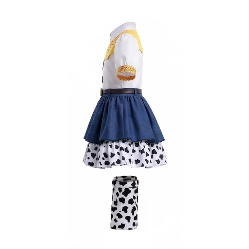 2026 Cool Girl Western Cowgirl Suit Double Layer Cow Print Skirt With Leg Warmers Kid Toy Party Movie Costume Fancy Jessie Dress