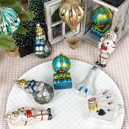 Christmas Decorations Creative Glass Painted Ornaments Astronaut Hot Air Balloon Globe Small Pendants Christmas Tree Hanging Decorations