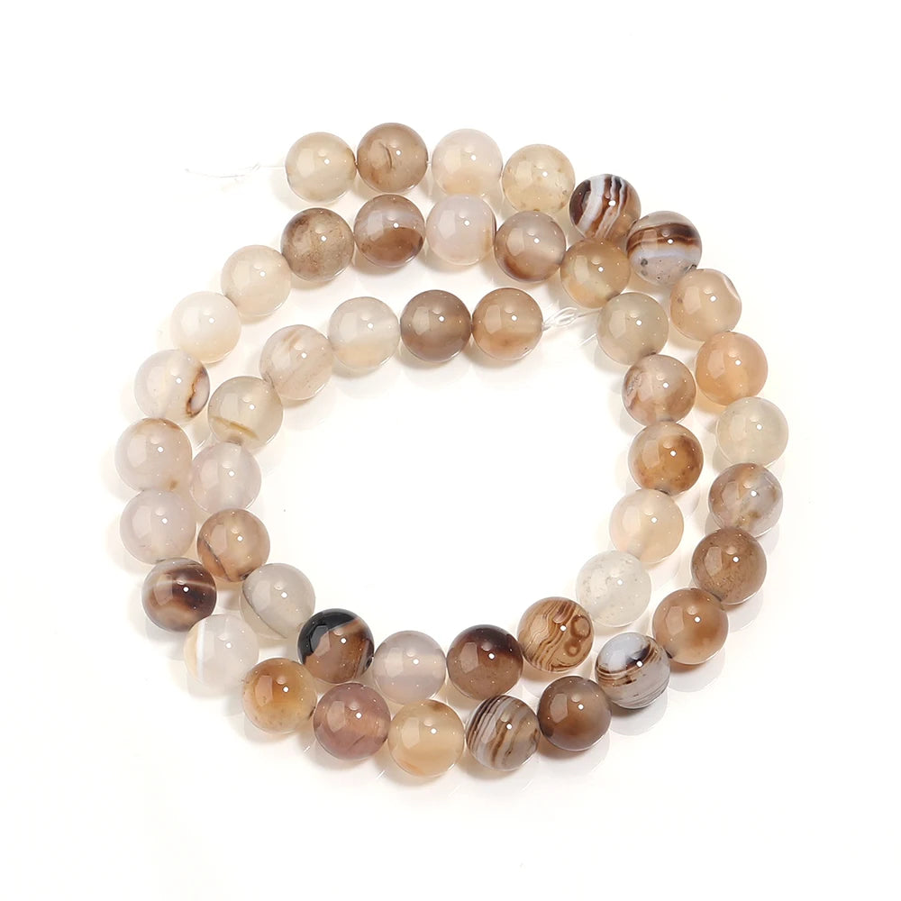 1 String 4/6/8/10/12mm Light Brown Striped Agate Beads Natural Stone Beads for Jewelry Making DIY Bracelet Necklace Supplies