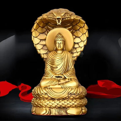 Pure Copper Shakyamuni Statue Ornament, Brass Snake Buddha, Home Decoration Crafts, Snake Protector Buddha Statue, 18cm