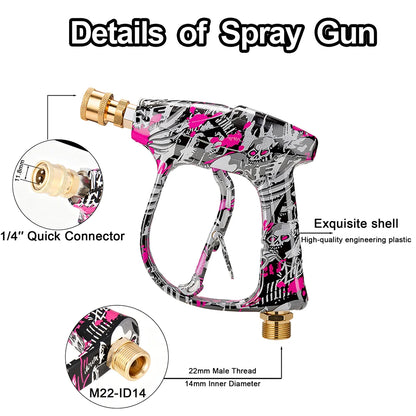 1/4" Quick Connect High Pressure Washer Gun Short Spray Gun with Lavor Adapter and 5 Nozzles