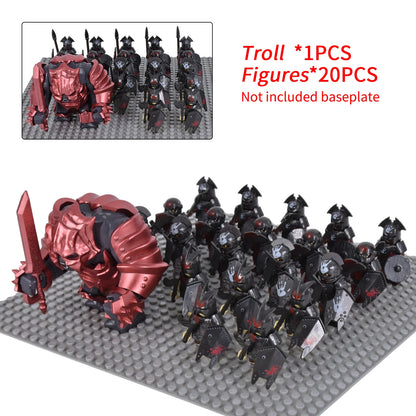 Orc Warrior Block Figures Set, Giant Troll Monster + 20Pcs Armored Soldier Models, Fantasy Army Building Bricks, Detailed Armor