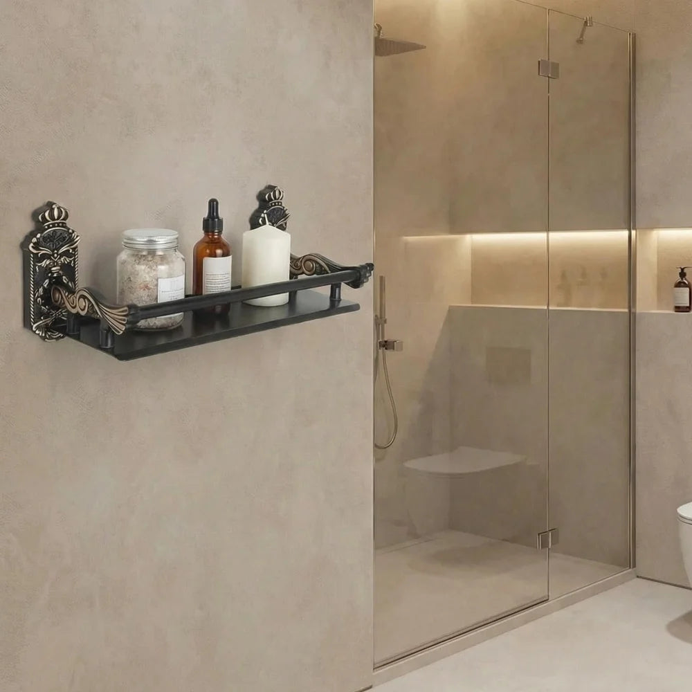 Bathroom Wall Shelves , Antique Bronze Shampoo Holder Bath Shelf Black Bathroom Hardware