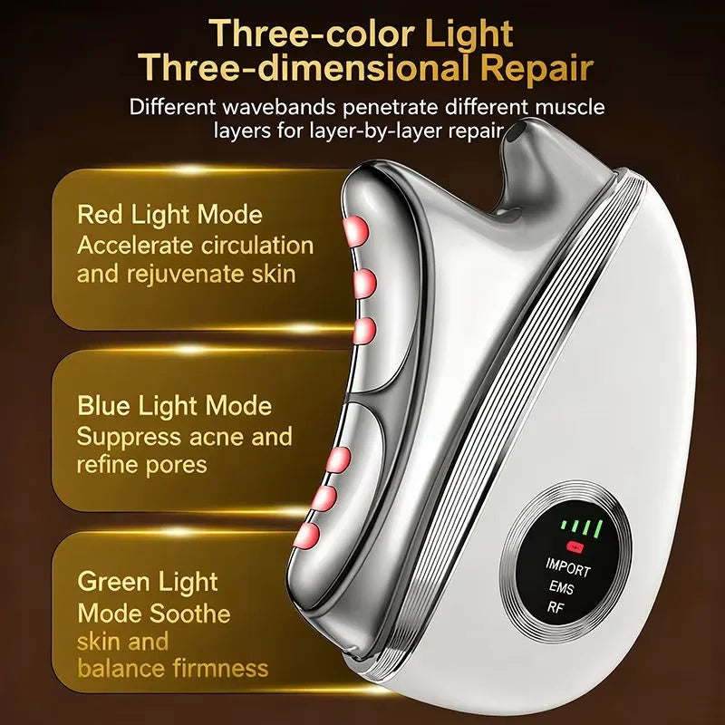 4 in 1 EMS Facial Neck Beauty Scraping Massager Microcurrent LED Light Vibration Portable Skin Care Tool Firming Anti Aging