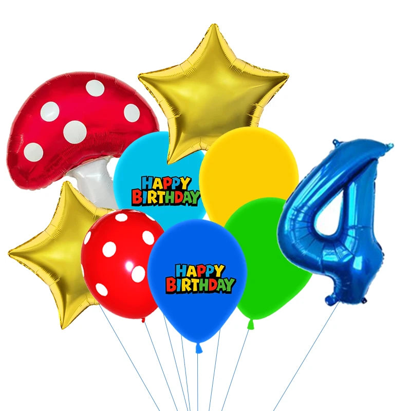 Red Blue Green Yellow Mushroom Star Balloons for Cartoon Video Game Super Bros Balloon Birthday Inspired Party Decoration