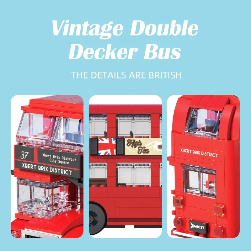 745PCS British Retro Double Decker Bus Building Blocks City Tour Bus Model Bricks Desktop Decoration Puzzle Toys Holiday Gifts
