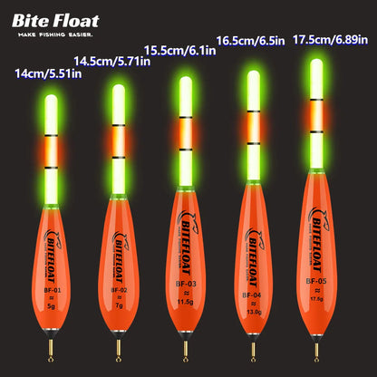 Bite Float Electronic Float 5pcs Set 2 Smart Electronic Floats + 2 Rechargeable Batteries + 1 Charger Night Fishing