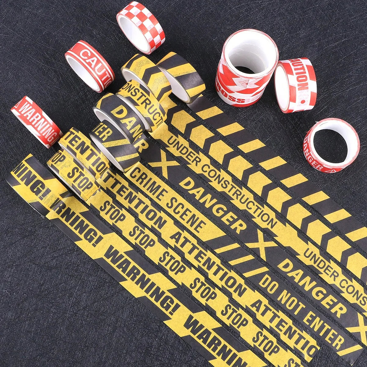 16 Rolls Caution Warning Washi Tape Safety Pattern Decorative Sticker For DIY Crafts Journal Planner Scrapbooking Stationery