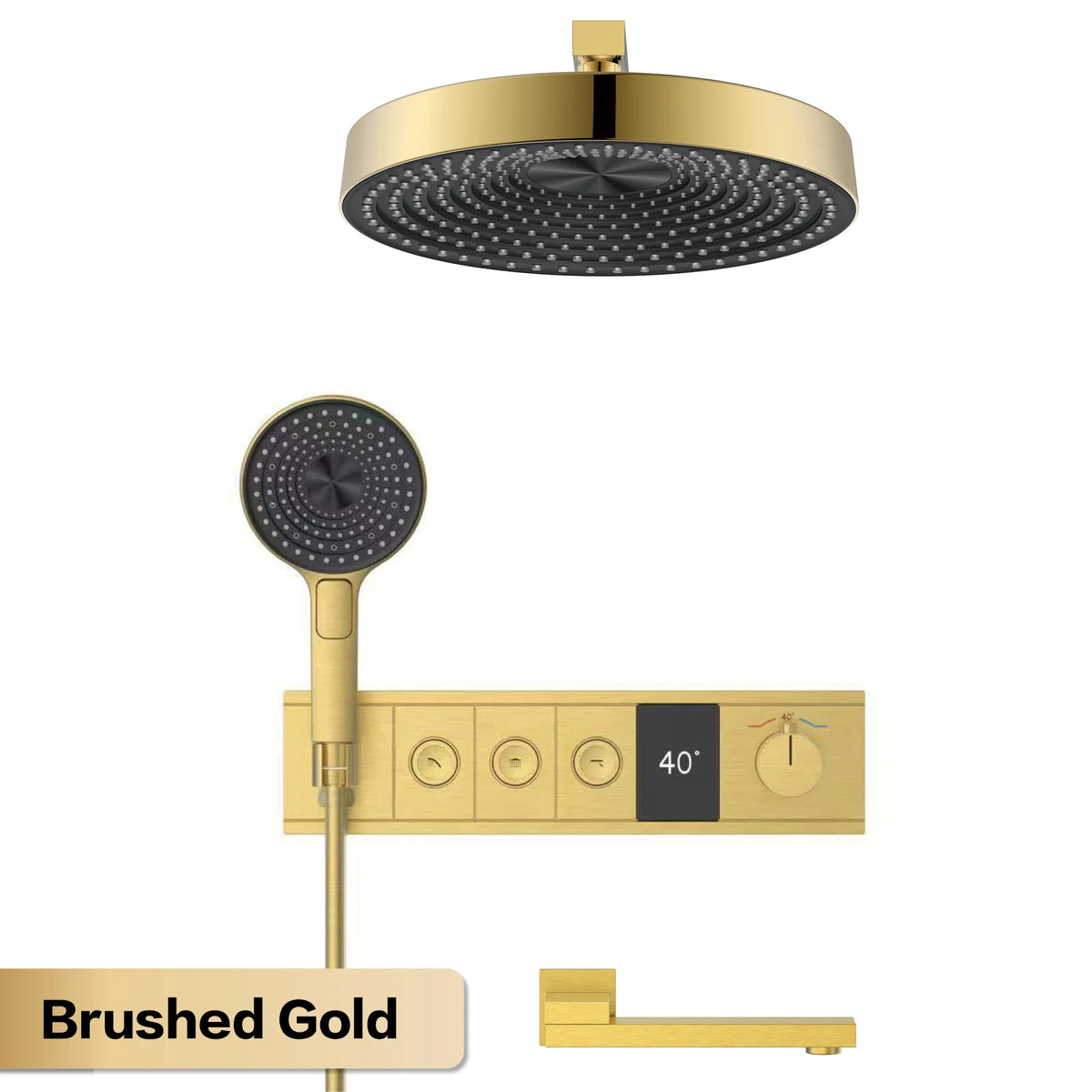 Luxury Bathroom Gunmetal Brass 3-Function LED Digital Display Shower System Wall-Embedded Rainfall Showerhead Bath Fixtures