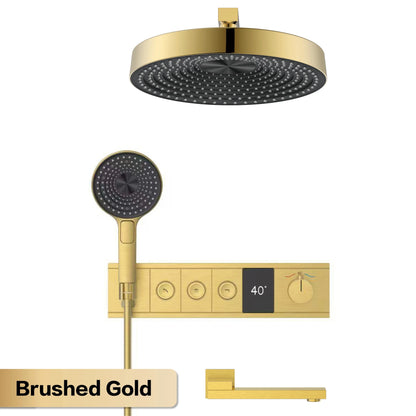 Luxury Bathroom Gunmetal Brass 3-Function LED Digital Display Shower System Wall-Embedded Rainfall Showerhead Bath Fixtures