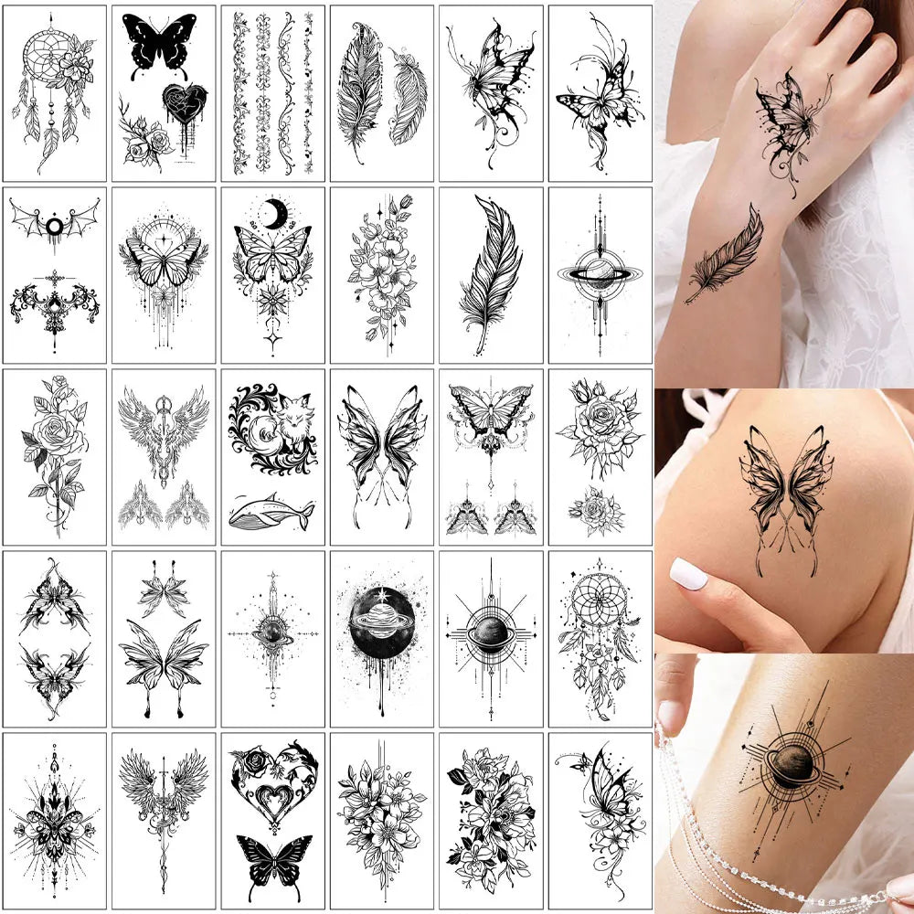 30 Sheets Small Fake Tattoos for Men Women Waterproof Spider Skull Snake Animal Temporary Tattoos for Hand Arm Body Decor