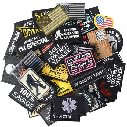 Random Set of 20Pcs Tactical Embroidery Patches 3D Embroidered Morale Labels Hook and Loop Patches Tactical Cool Patches for DIY