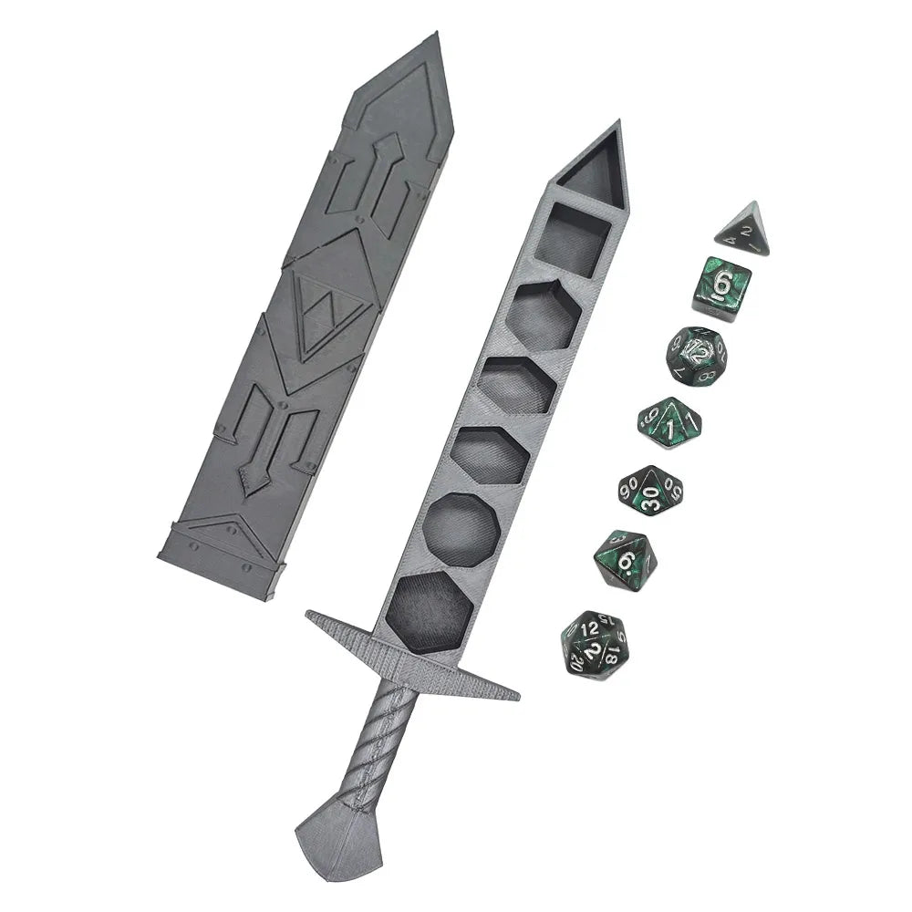 Creative Silvery Sword-shaped Storage Box with 7Pcs DND Dices Set Portable RPG TRPG Games Dice Role Playing Games Accessories