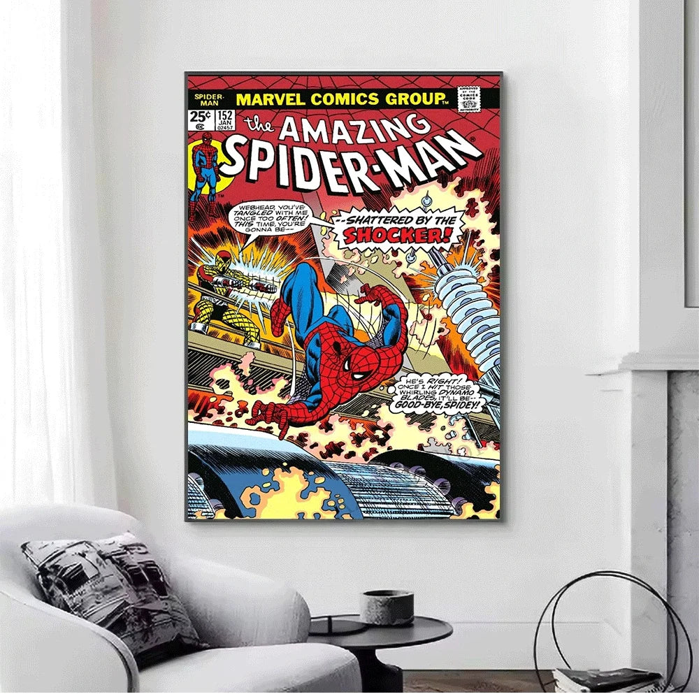Superhero Iron Man Spider‑Man Vintage Comic Collage Canvas Wall Art Print Poster Unframed Canvas Painting Home Living Room Bed