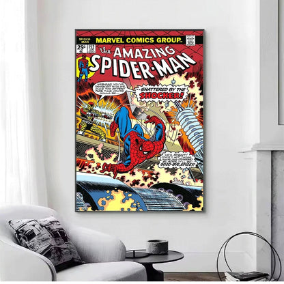 Superhero Iron Man Spider‑Man Vintage Comic Collage Canvas Wall Art Print Poster Unframed Canvas Painting Home Living Room Bed