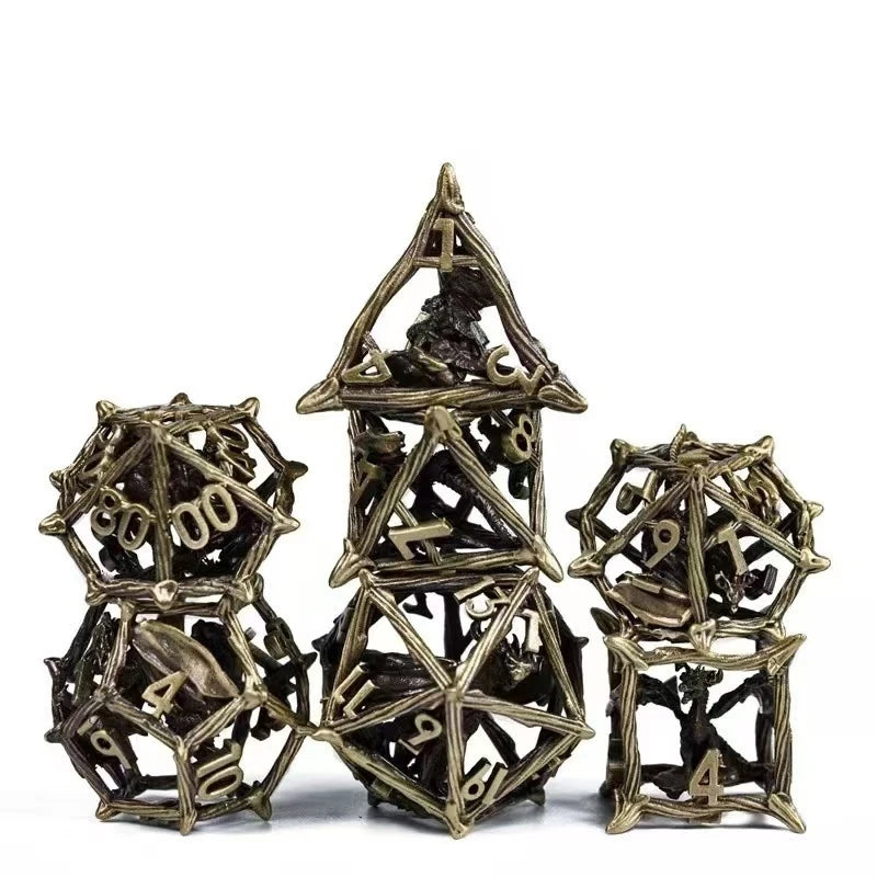 Metal Hollow Filigree 3D Tree Vine Dragon Polyhedral Dice Set For TRPG Tabletop Dice RPG Game Night Table Centerpiece As A Gift