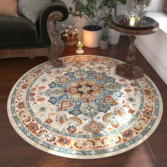 Nordic Style Bedroom Decor Round Carpet Retro American Carpets for Living Room Washable Lounge Floor Mat Cloakroom Anti-slip Rug